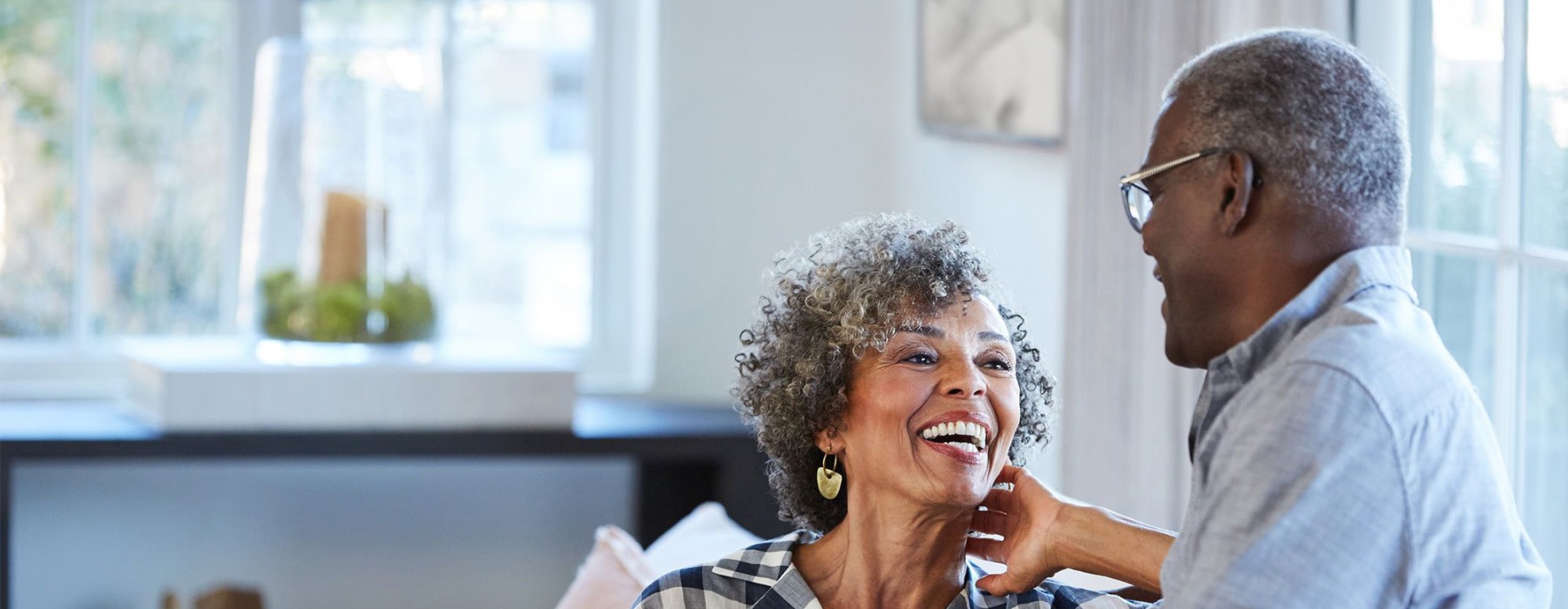 a man and a woman laughing
